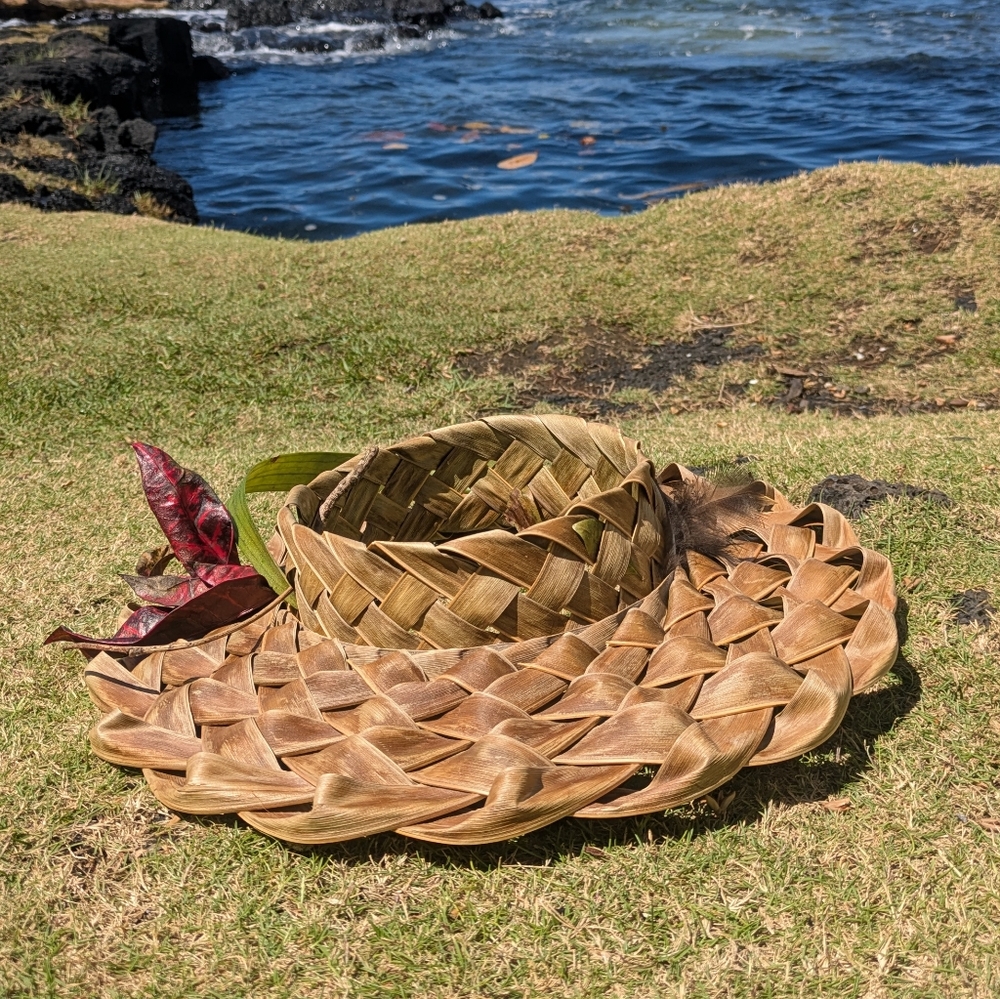 Handwoven Straw Hat with Leaf